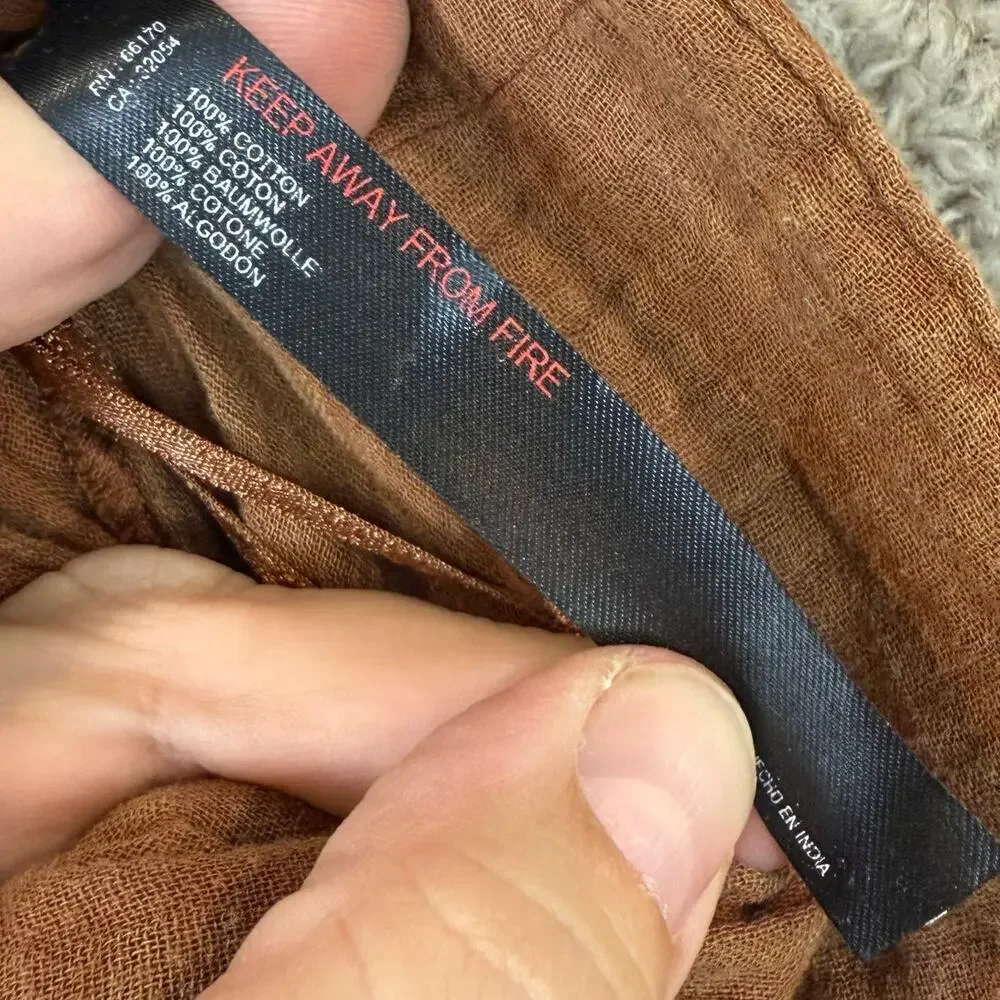 By Anthropologie XS Wrap Mini Skirt Brown Muslin Cotton Tiered Ruffle - Picture 6 of 8